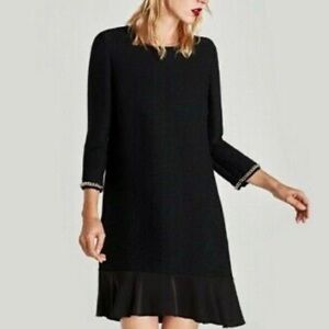Zara Basic Collection Black Ruffled Hem Chain Cuff Dress